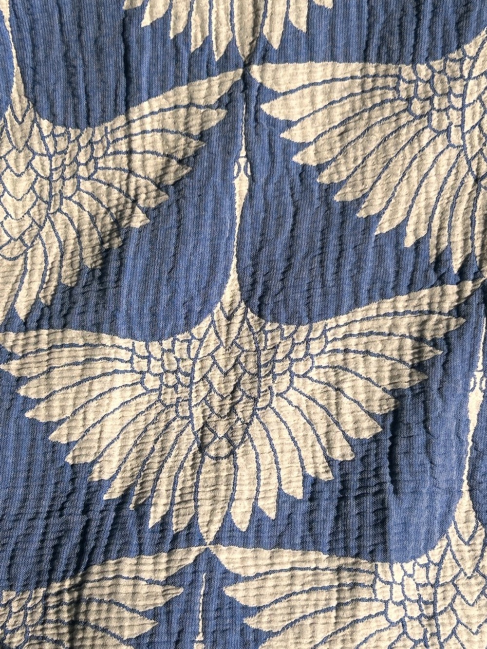 Bold Blue Crane Modern Woven Throw Blanket 2 Side 100% Cotton Luxury NEW